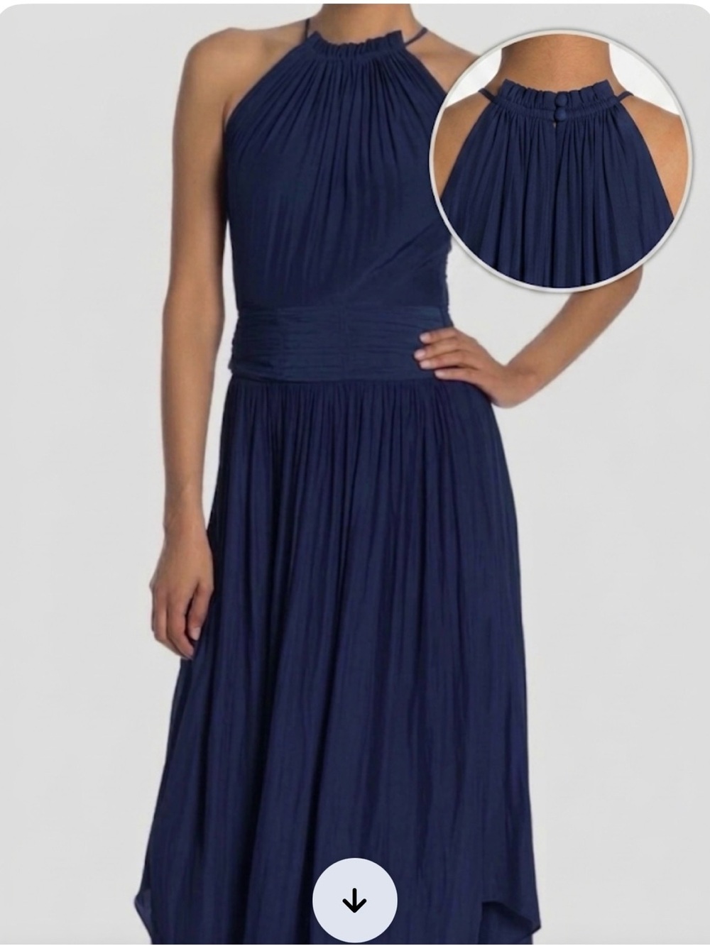 RAMY Brook Navy Pleated Halter Maxi Dress